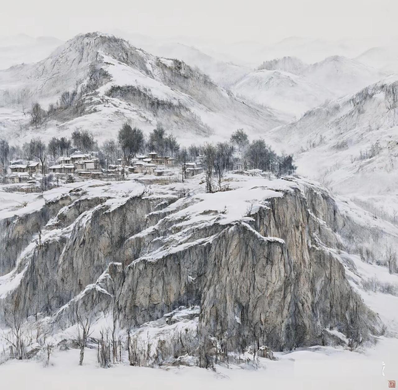 家山雪韵。雪景山水创作者中心 创作灵感 雪景中的山水画 冰雪山水画