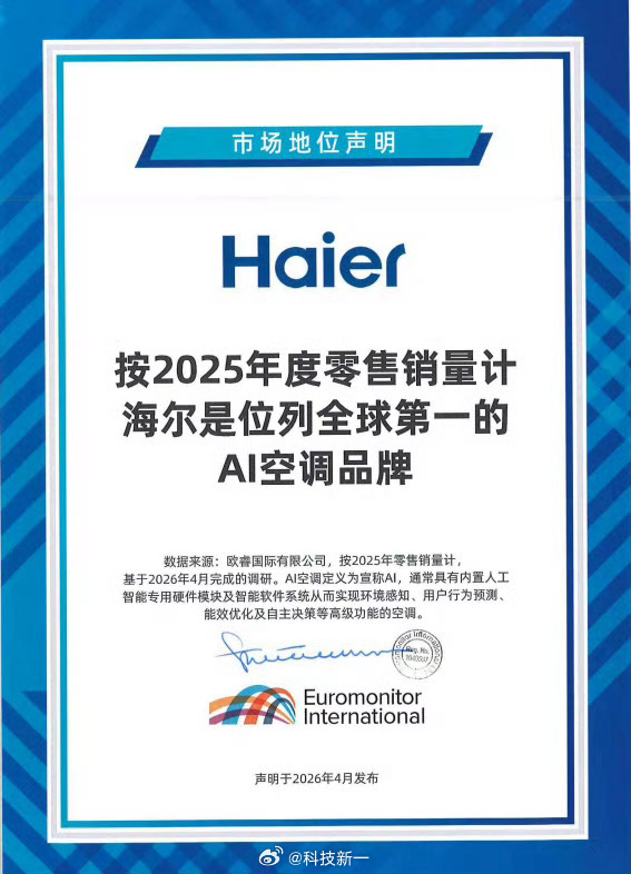 海尔牛逼，拿了这么多第一，不愧是我们青岛的城市名片：海尔和科技新一海尔空调海外销