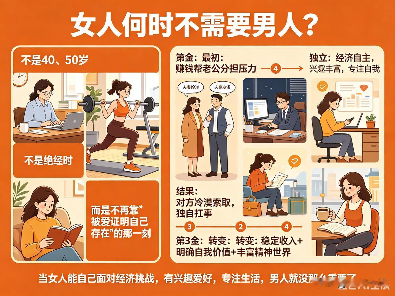 女人啥时候不需要男人？不是40、50，也不是绝经的时候，而是不再靠“被爱证明自己
