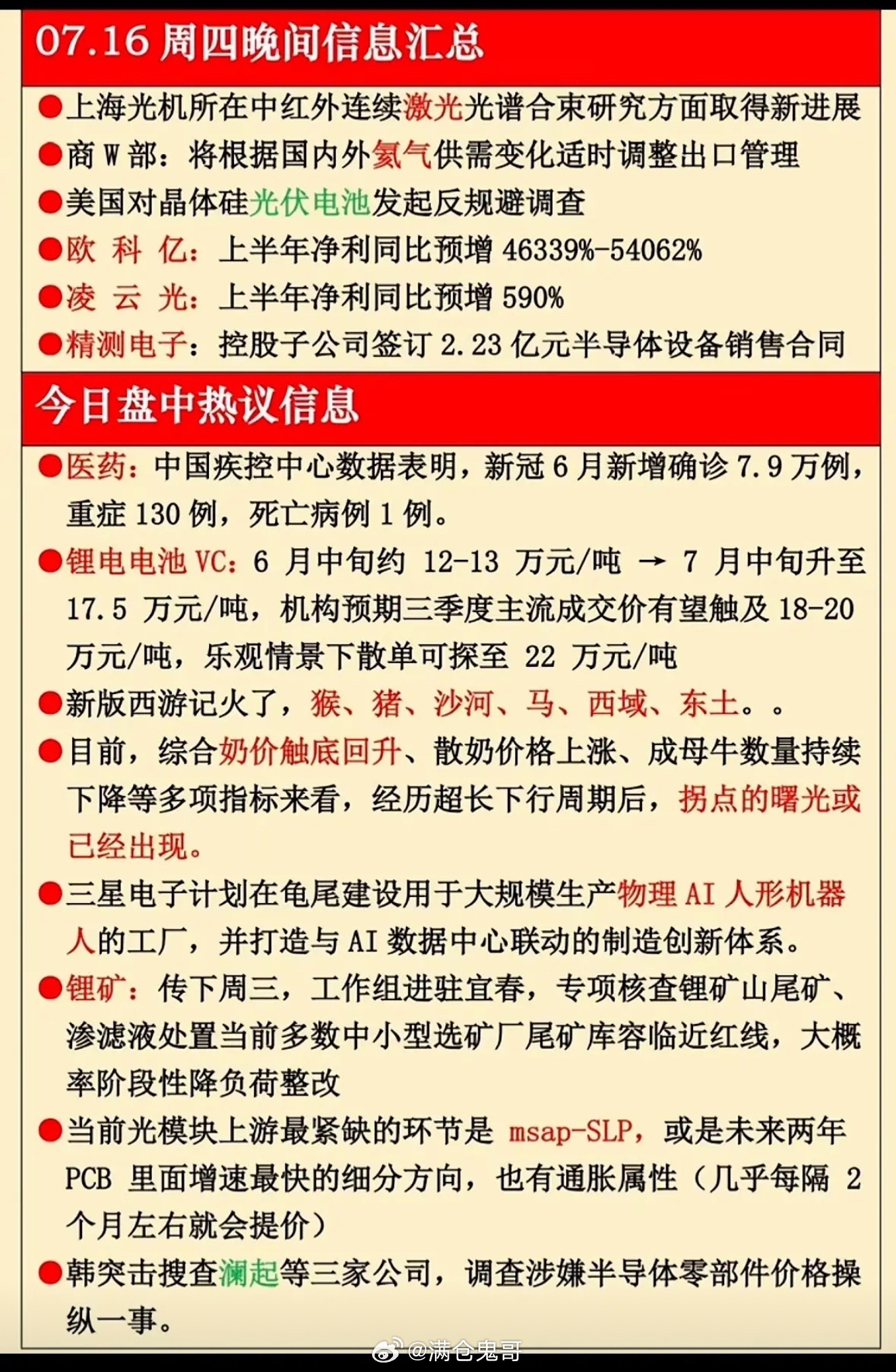 7月16日科技新闻速递 今日热点：上海光机进展、锂电价格上涨、AI人形机器人计划