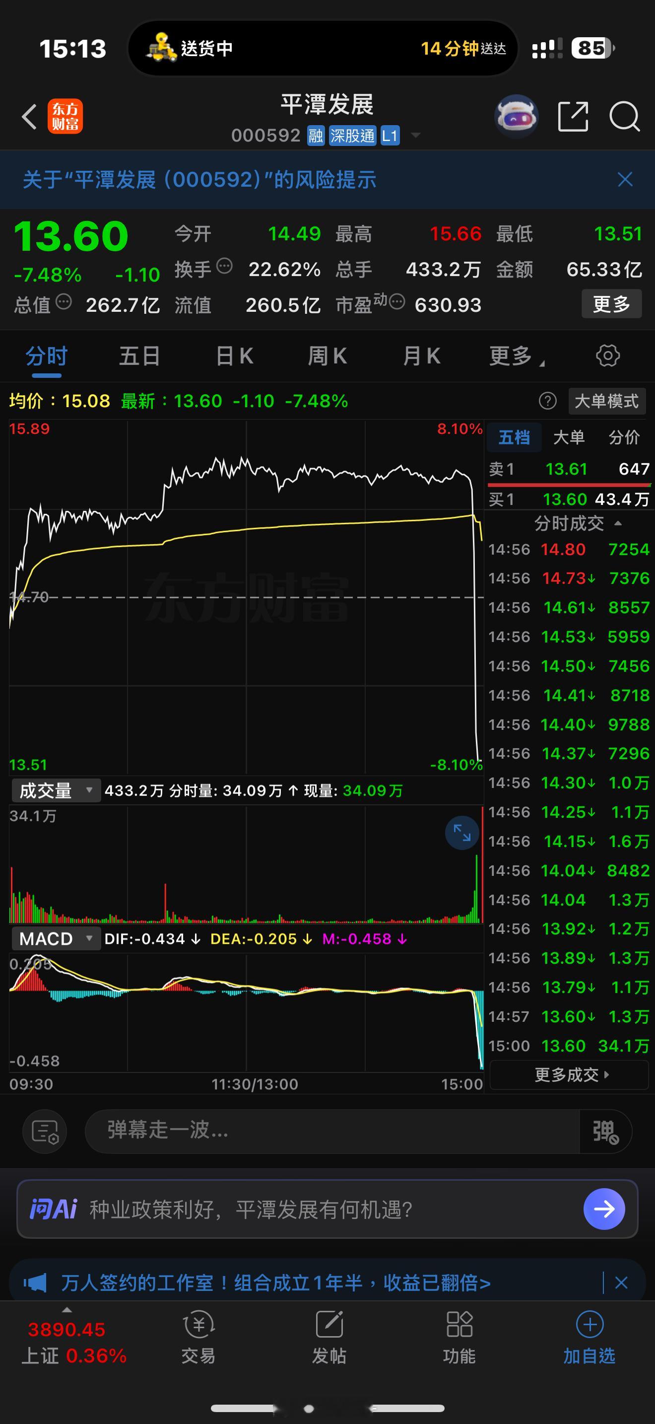 平潭發展，太特麼叼了，尾盤直接斷魂刀 