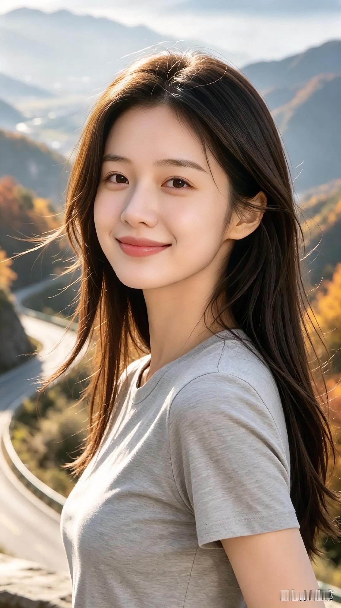 （秋山望远）
 
层林染彩映晴光，
曲路环山向远方。
风拂鬓边心自旷，
补一句？