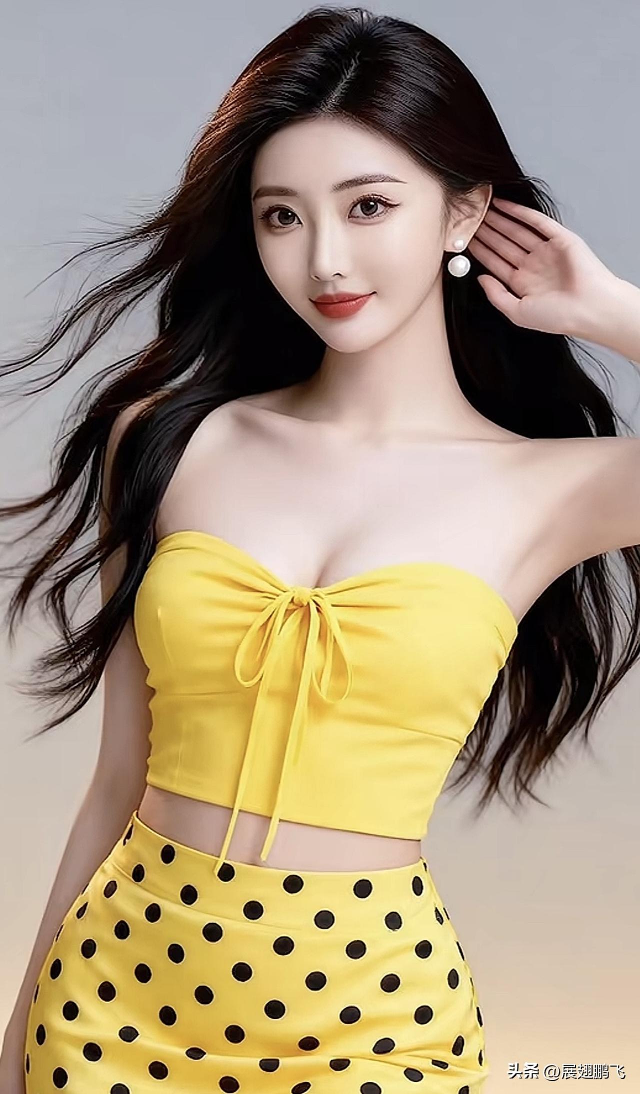 夏日清新穿搭，黄色波点裙搭配珍珠耳环，元气满满！🌞👗💎淡黄色长裙穿搭 紫色