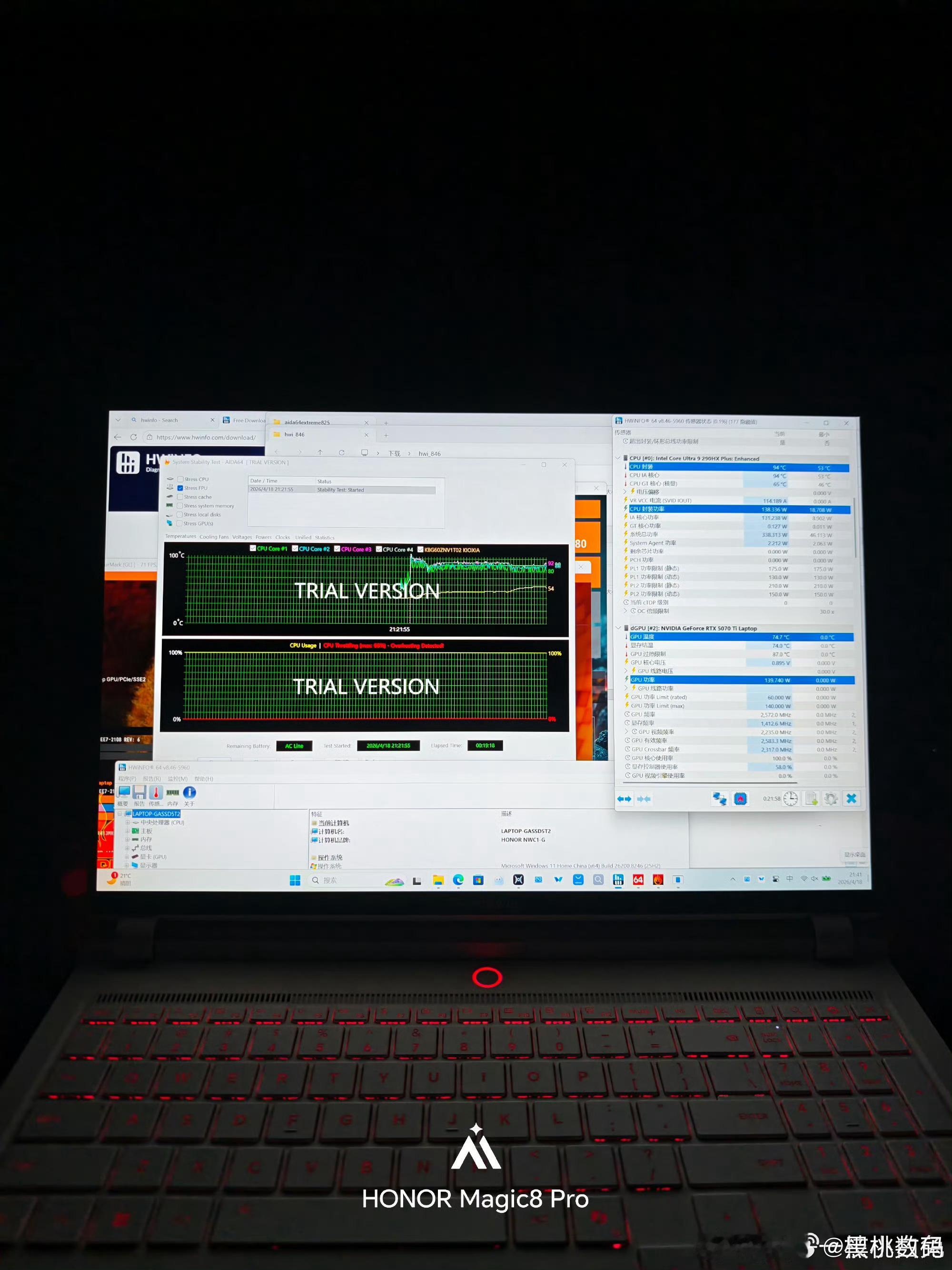 荣耀WIN游戏本性能确实够强！前几天看见荣耀林林总晒出该机实测，搭载Ultra9