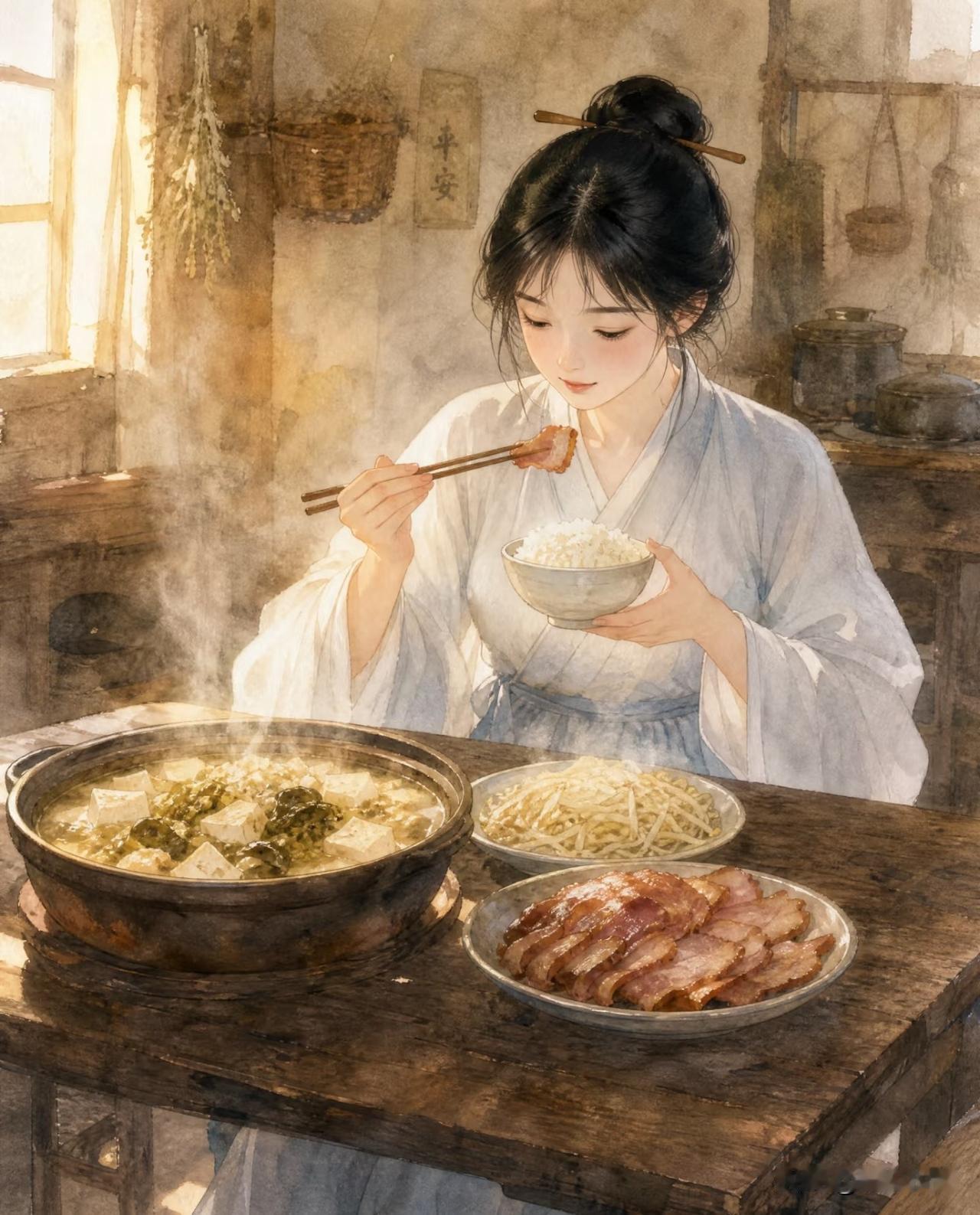 昨天晚上吃坏肚子了，去了好几次洗手间，肚子疼得直不起腰来。

老公被我一次次起床