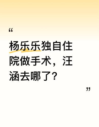 杨乐乐做手术，汪涵早上七点陪她办住院，晚上六点接她回家。
不是独自住院，是夫妻俩
