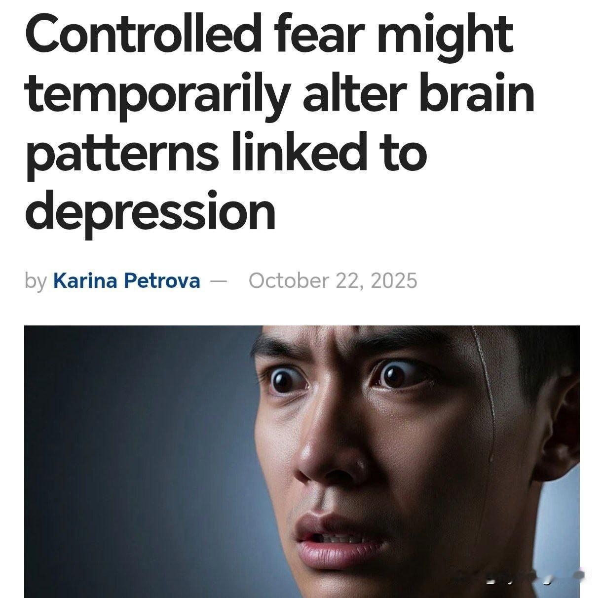 一项研究表明，恐怖电影有助于缓解抑郁症。科学家发现，控制恐惧的爆发可以分散人们对