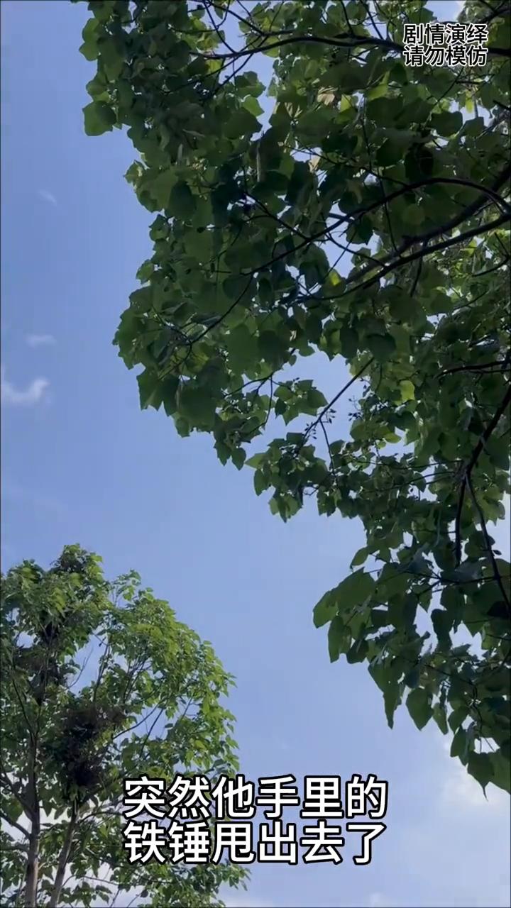 男子不小心将铁锤甩一边，下一秒狗狗的做法很棒。
男子正在搭建棚顶，突然他手里的铁