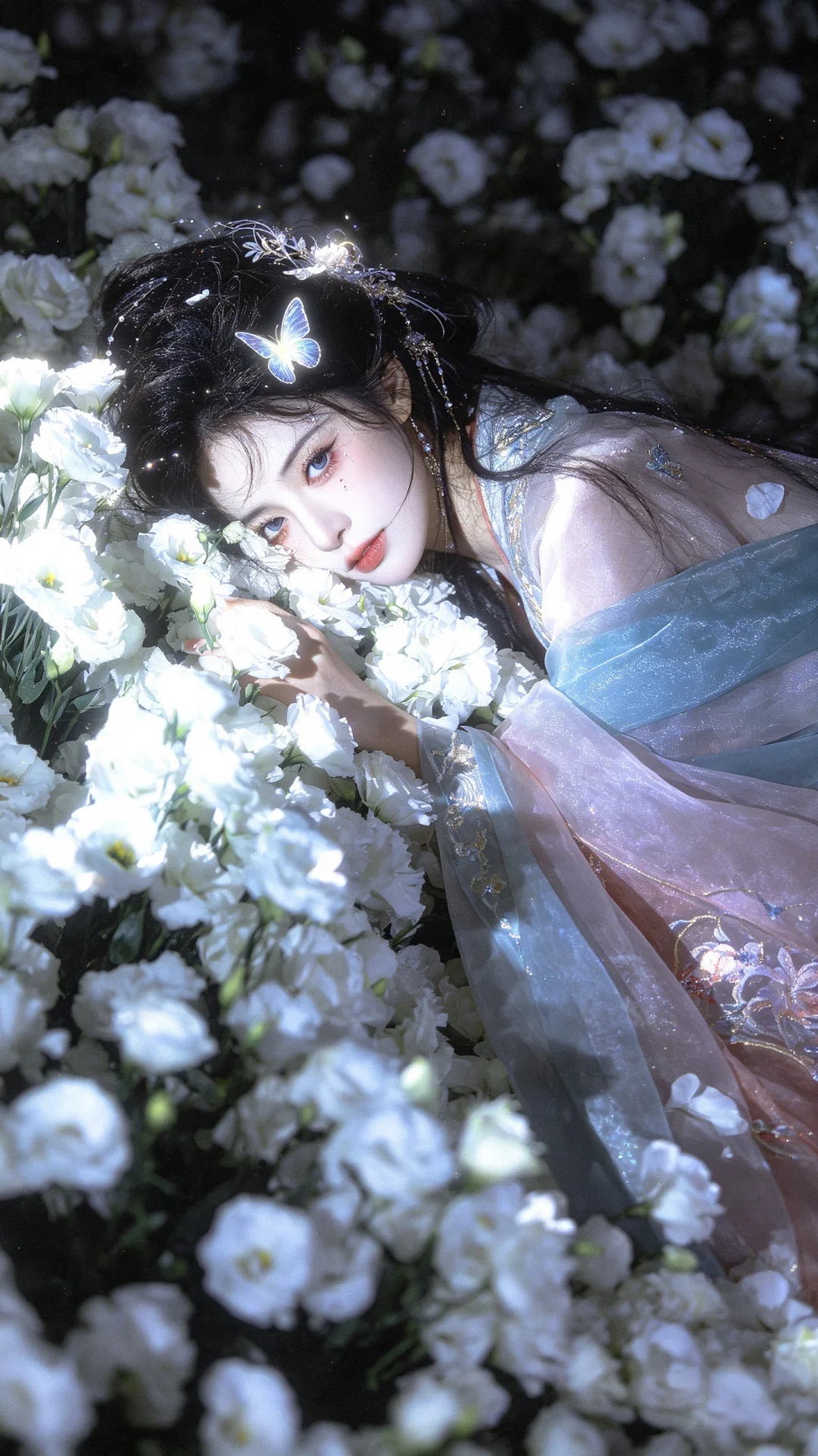 ccd摄影，美人，怪诞奢华少女风格，端庄优雅漂亮花瓣元素，服装造型精致...