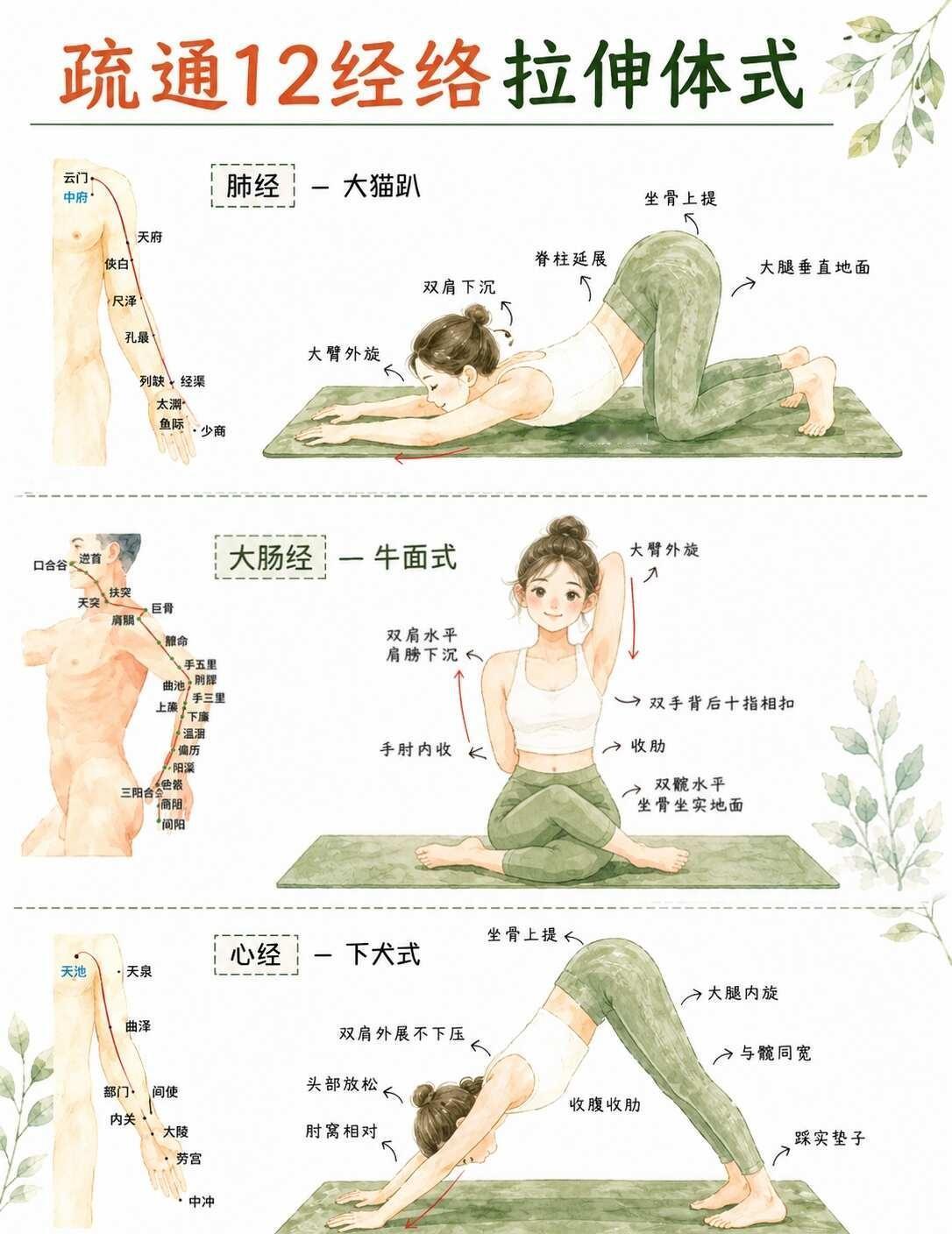 每天5分钟｜12经络拉伸体式，收藏慢慢练
每天坐着、低头、忙工作，
身体其实比我