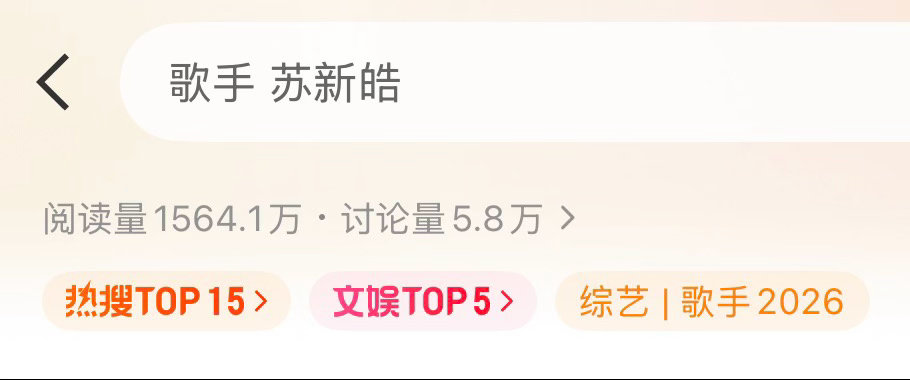 这个熱度真吓人呐 文娱第五了抓紧放我家小顶出外务吧大家再来加熱一波熱🚪歌手 苏
