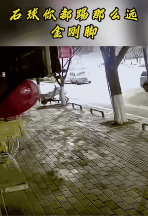 传说中的大力金刚脚。就他这个脚力，如果是真的足球，至少飞出三十米。
把石球秒踢出