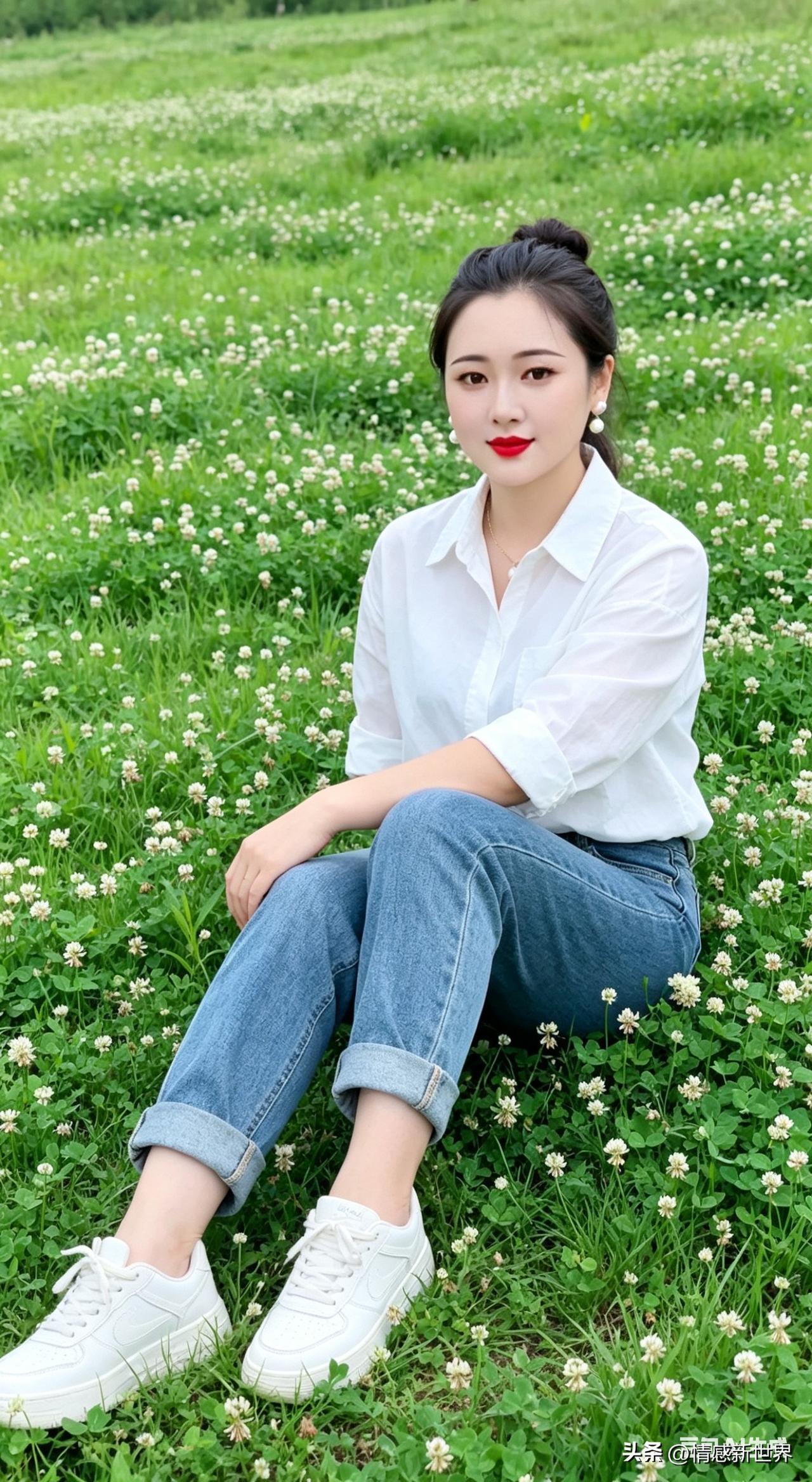 春日野餐，白色衬衫与牛仔的清新搭配，感受自然的美好。🌸🌿休闲白上衣穿搭 牛仔