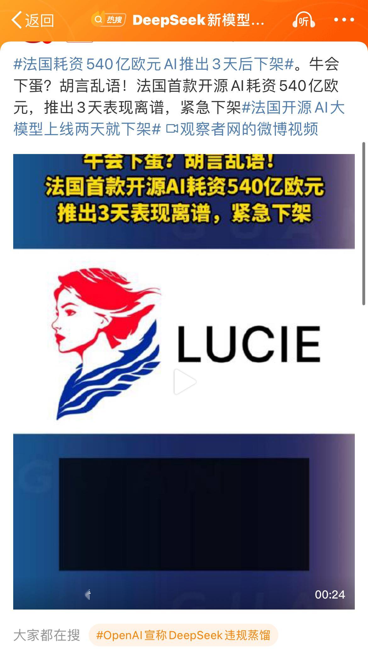 法国耗资540亿欧元AI推出3天后下架 这看起来是遇到骗钱的团队了吧，骗完钱就跑