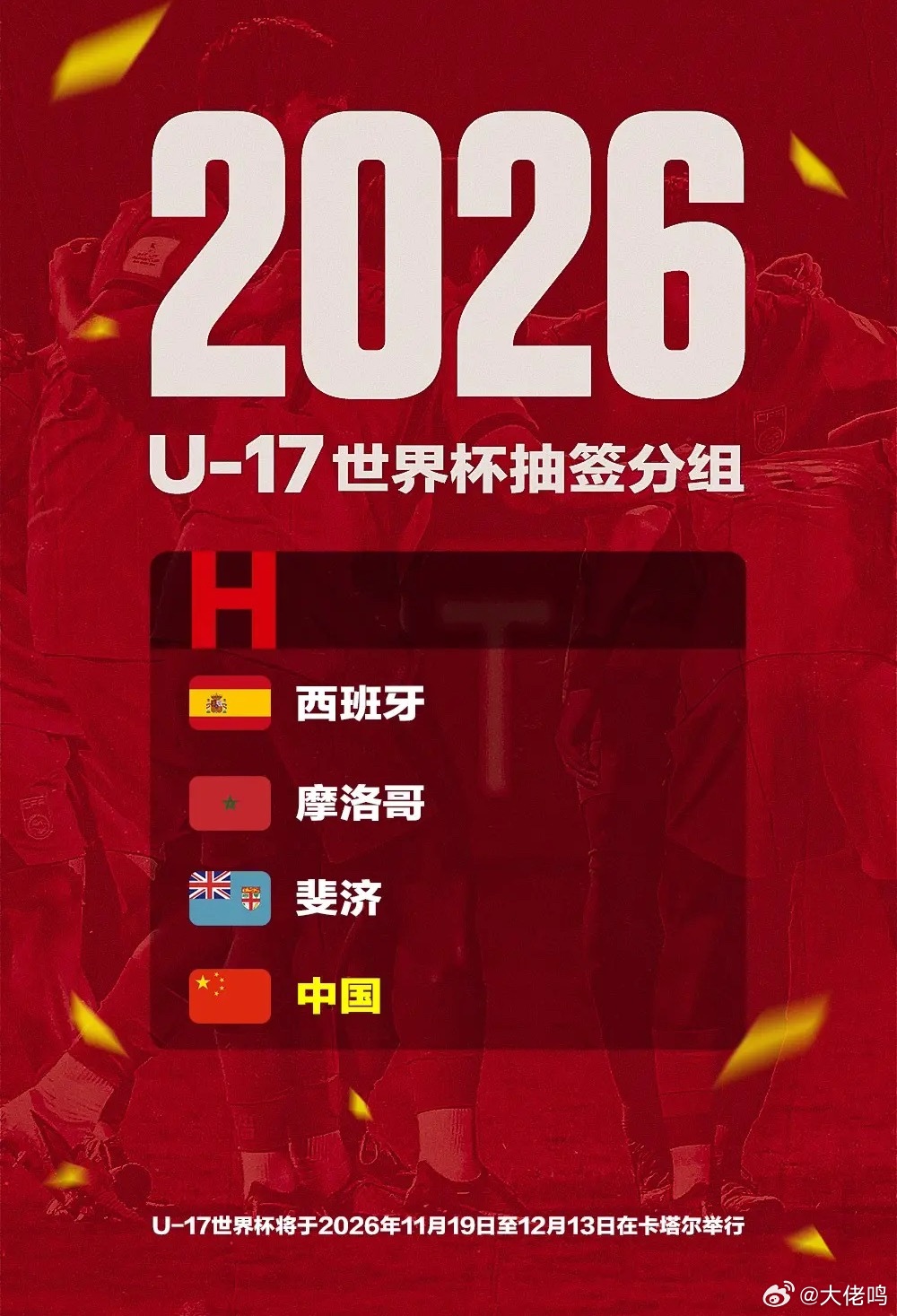国足U17世界杯分组抽签U17国足与西班牙同组难度肯定很大，但对于中国U17男足