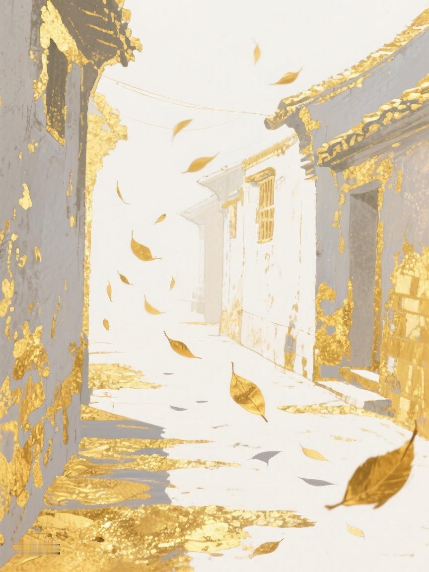 AI妙生图旧巷飘金叶，时光似梦舞。尘埃皆染金，于岁月中寻一抹静谧诗意