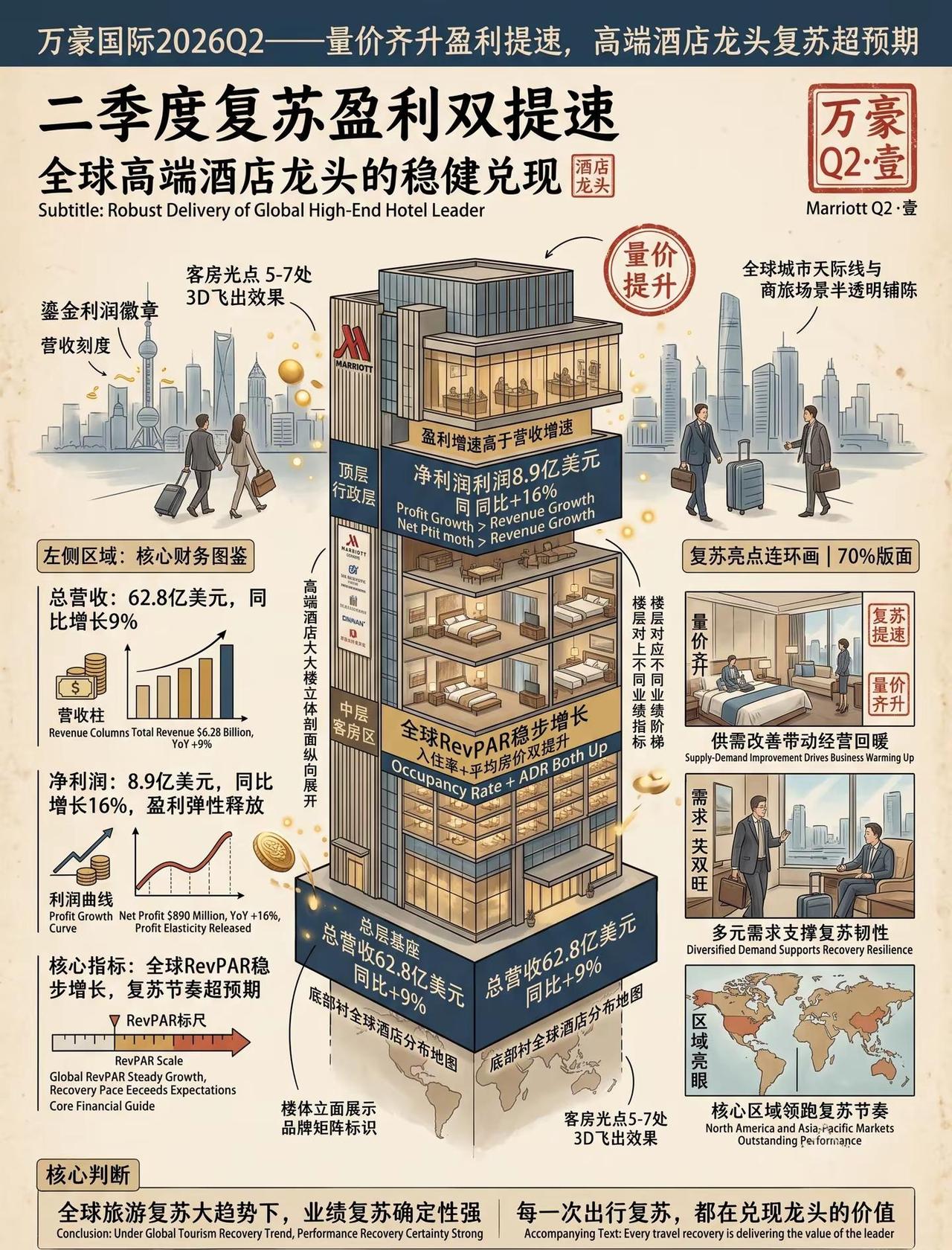 量价齐升模式提利，酒店龙头的复苏有多稳。很多人只看到复苏的红利，却忽略了万豪真正
