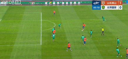 谢文能进球！山东泰山下半场1:0领先北京国安，3月14日，中超联赛第二轮，泰山与