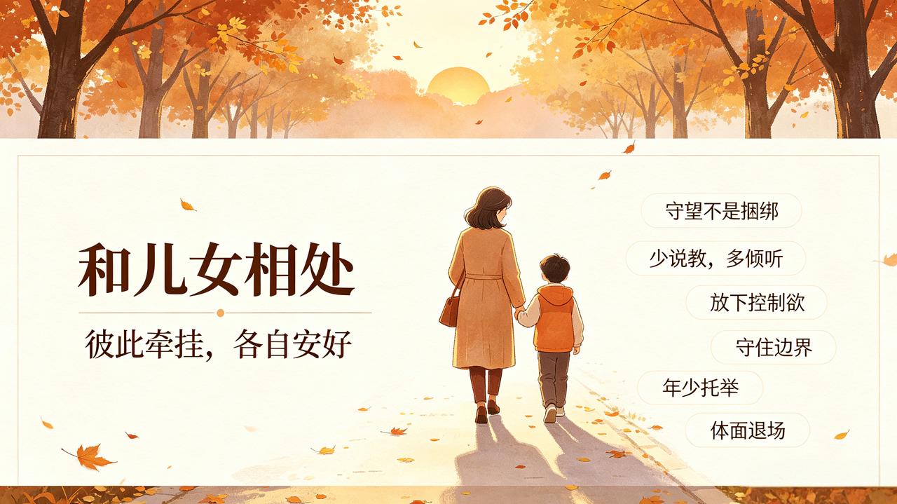 和儿女相处最好的关系：是陪伴，更是放手。
 
自家孩子已经到了成婚年龄，这几年自