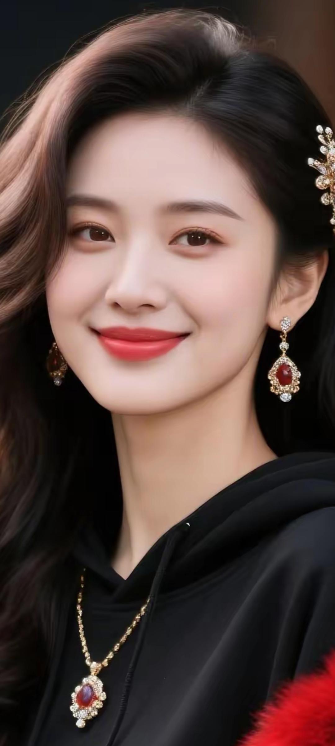 优雅黑裙配红唇，闪耀珠宝点缀，尽显高贵气质！💄✨
