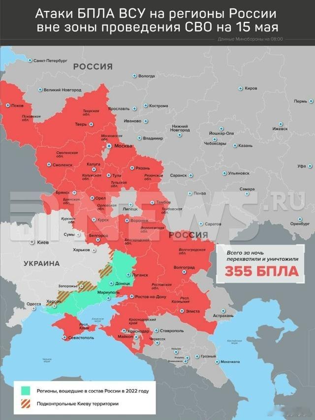 俄军防空部队在一夜之间击落了355架乌克兰无人机——俄罗斯国防部俄罗斯国防部宣布