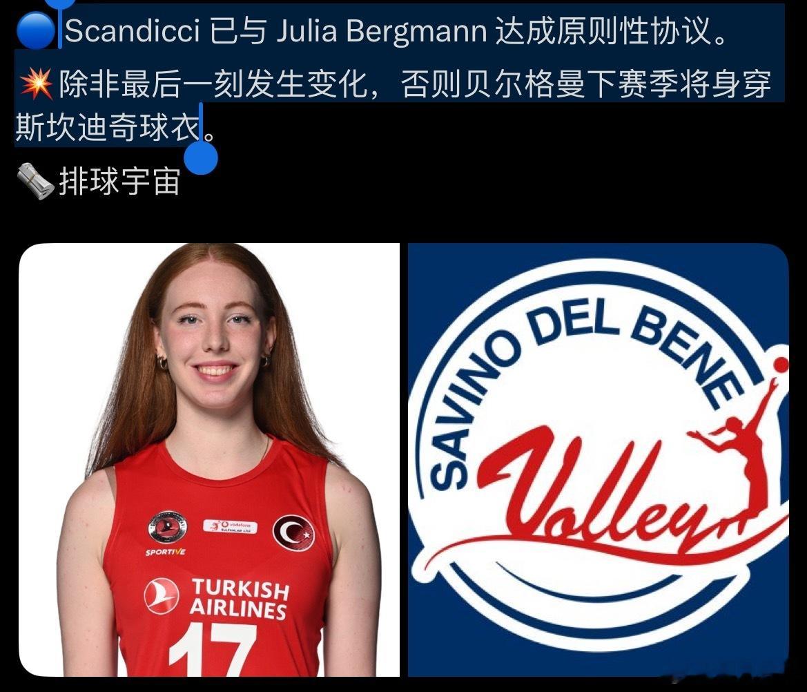 【斯坎迪奇与贝格曼达成原则性协议】 Scandicci 已与 Julia Ber
