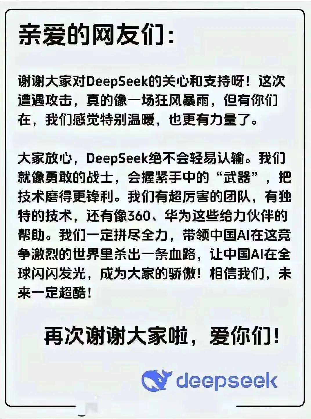 DeepSeek敬告中国网友：