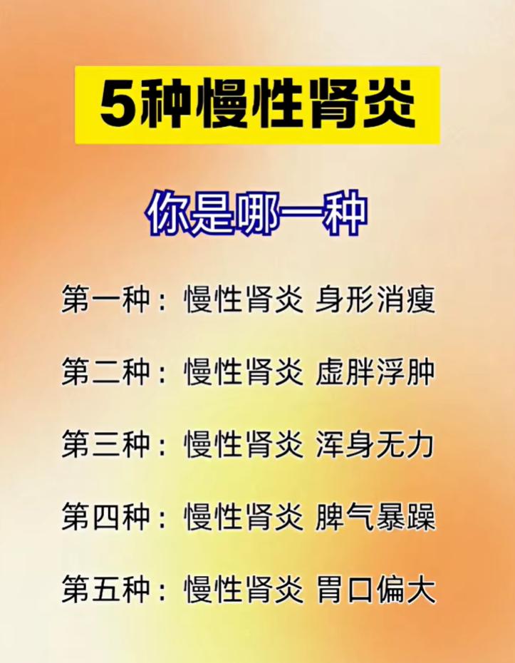 慢性肾炎体质分 5 类，不同表现要分清