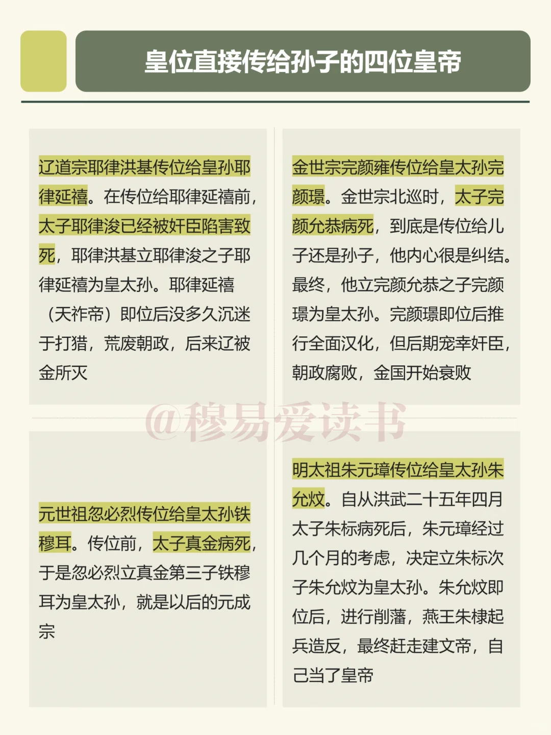 跳过儿子直接将皇位传给孙子的四位皇帝