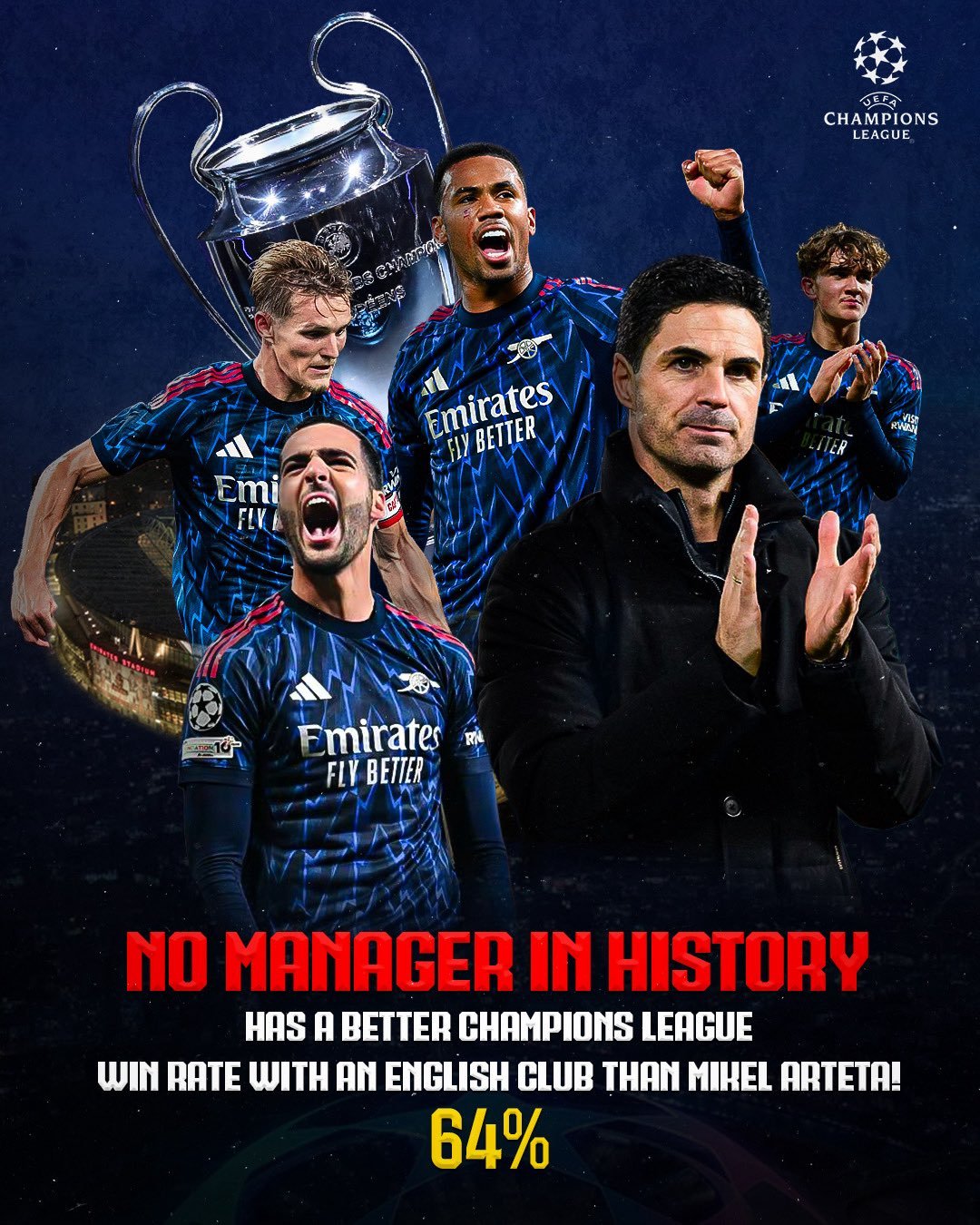 阿尔特塔的欧冠胜率64%[看涨]阿森纳[超话] 欧冠[超话] 阿尔特塔 ​​​