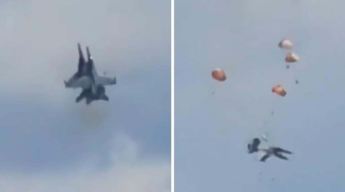 两架美国海军EA-18G“咆哮者”电子战飞机在飞行表演中发生空中碰撞并坠毁，机上