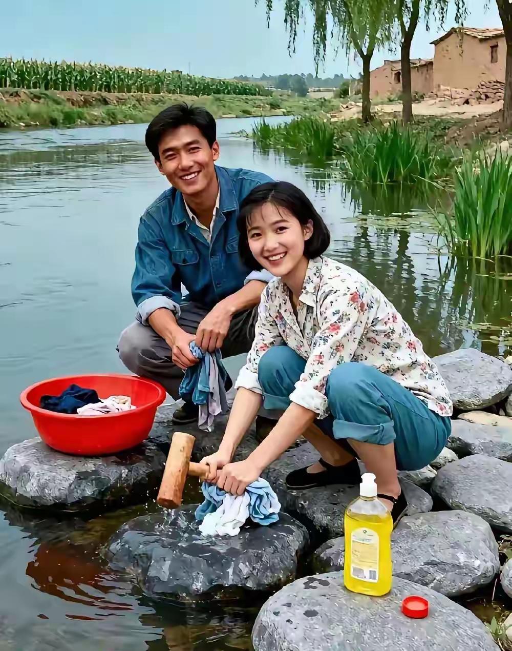 寻觅不合理之处
70年代的春日，和煦的阳光倾洒在洗衣的小两口身上，爱意伴着捶打衣