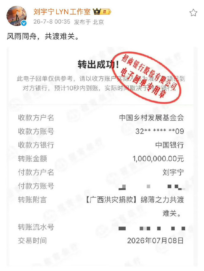 刘宇宁工作室凌晨发转账截图刘宇宁工作室深夜发转账截图 刘宇宁工作室深夜发转账截图