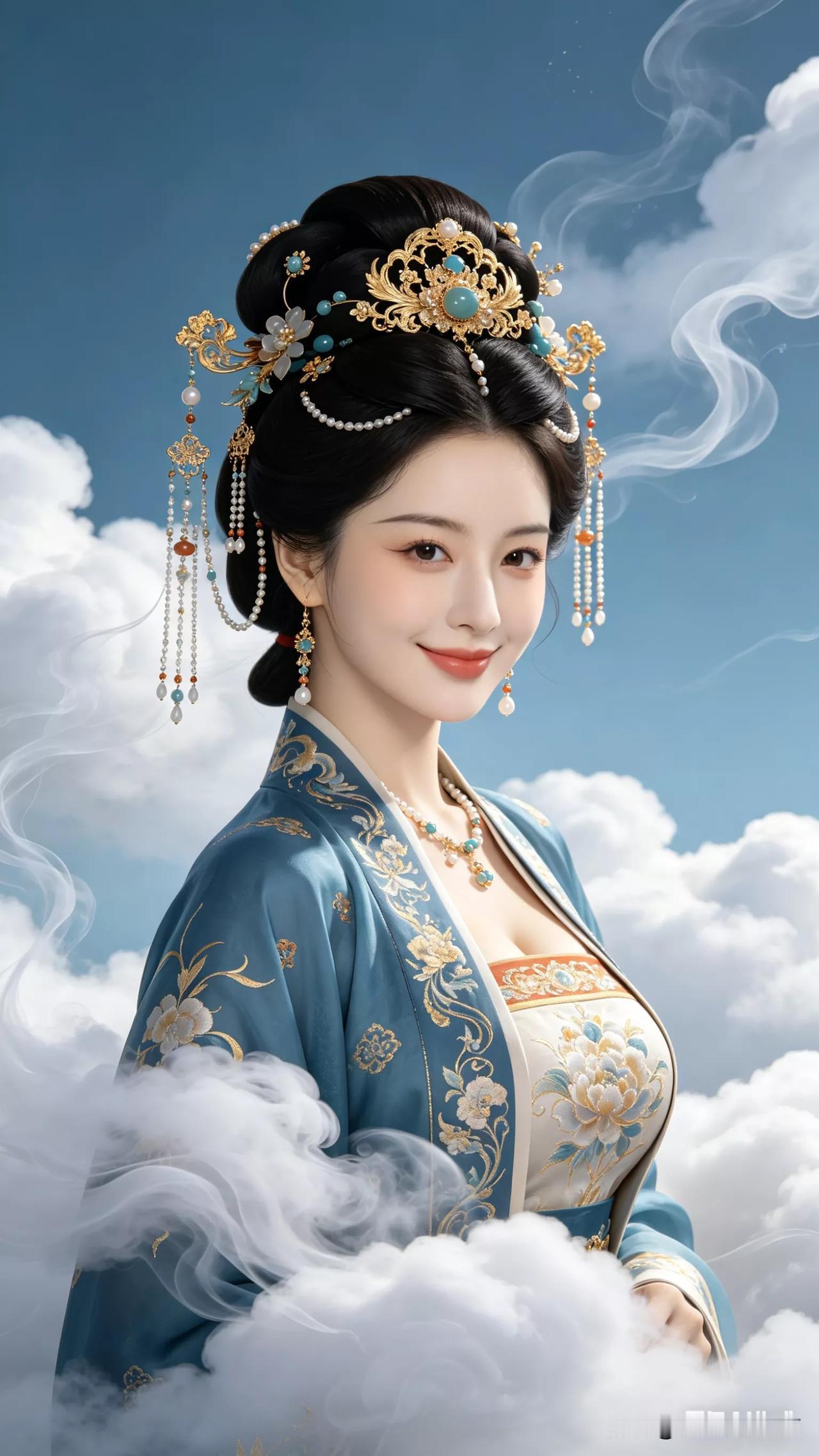 汉服纱衣古仕女张立启原创书画AI作品古仕女发髻服饰集锦首发第700期古风仙女大片