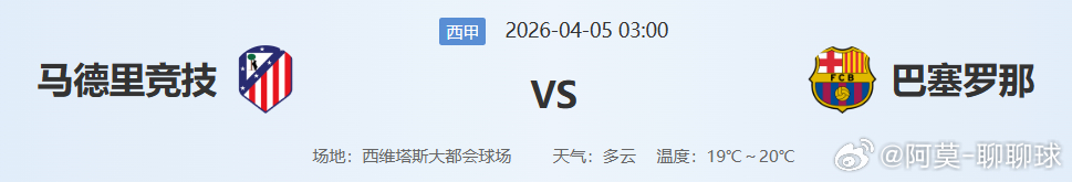 阿莫今日单关西甲027马竞vs巴萨精准预测如下！北京时间4月5日凌晨3点，202