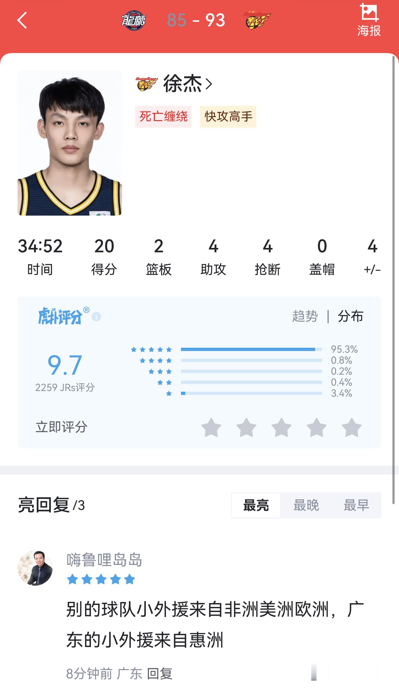 向劳模致敬！广东这个五连胜，徐杰的功劳占八成。宏远的进攻现在真就是靠他一个人组织