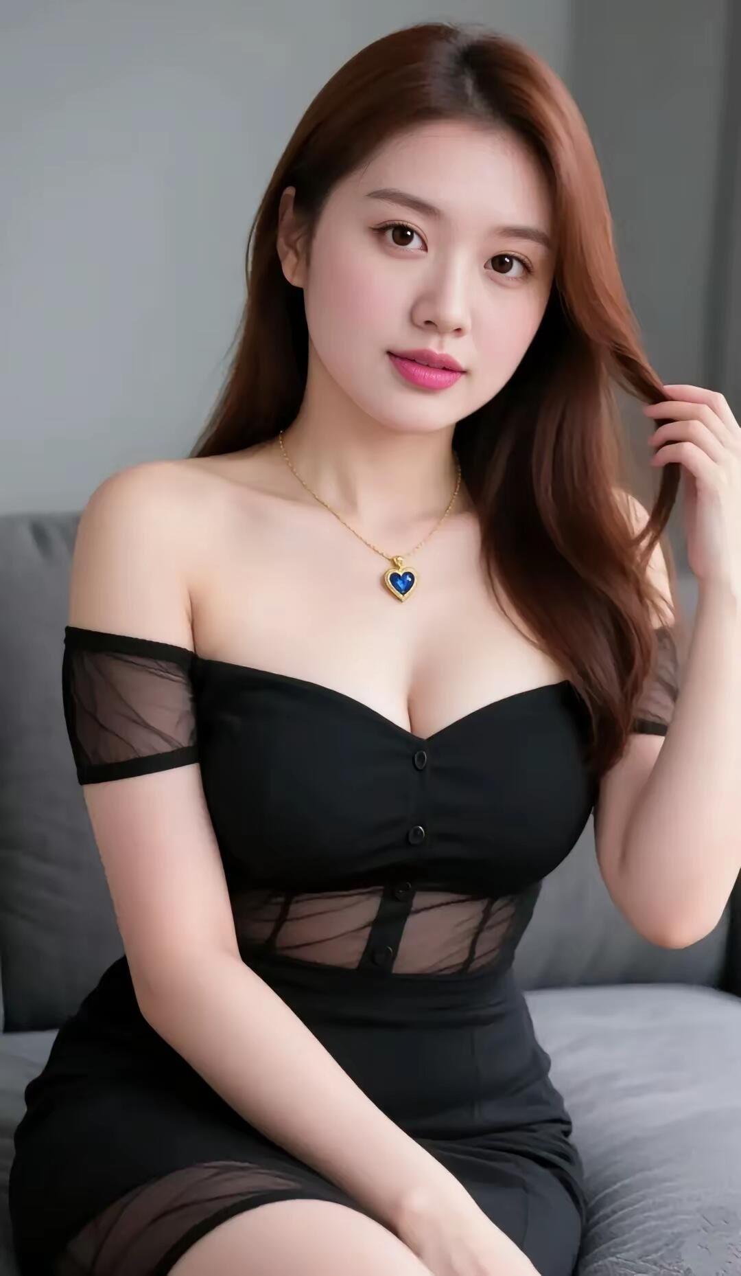 优雅黑裙，甜美笑容，心形的项链，尽显时尚魅力！