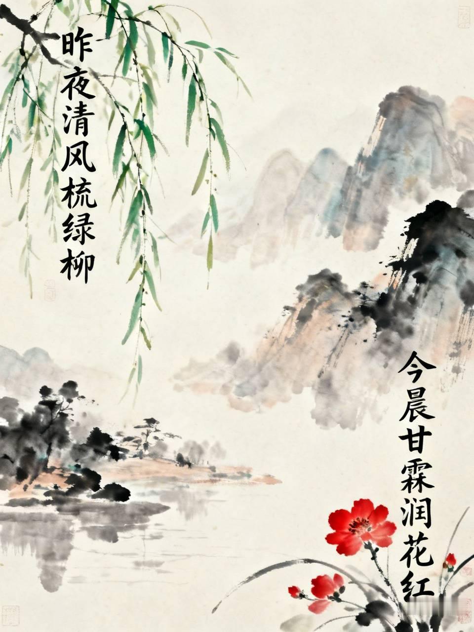 上联：昨夜清风梳绿柳，如何对下联下联：今晨甘霖润花红。