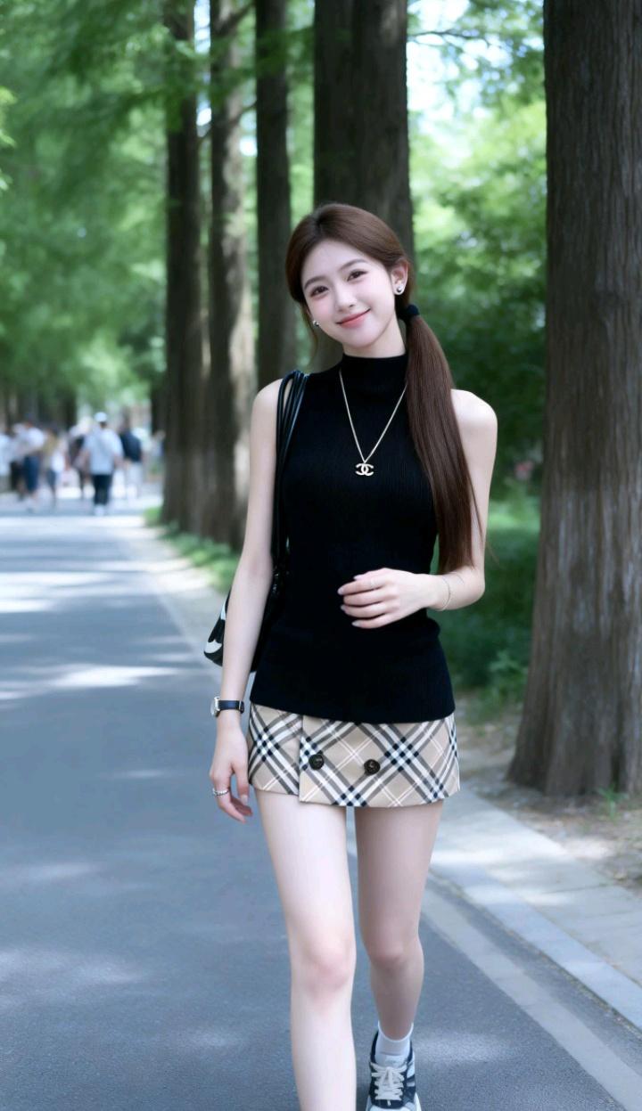 夏日穿搭指南：黑色无袖上衣+格子短裙，清新自然，活力满满！何为良好人品？ 露肩黑