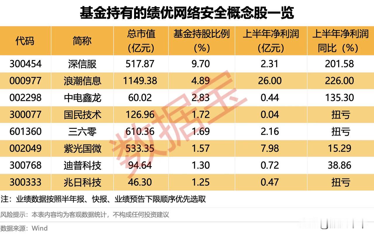 基金持有的绩优网络安全概念股一览！