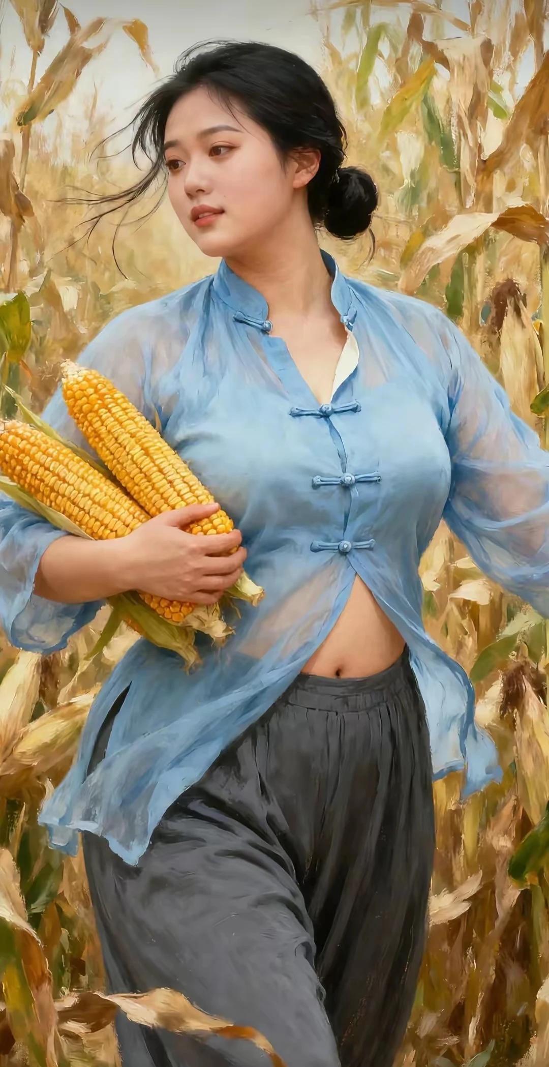 高粱红了频点头，
玉米熟了怀中楼。
颗粒归仓要珍惜，
春种秋收乐悠悠。
