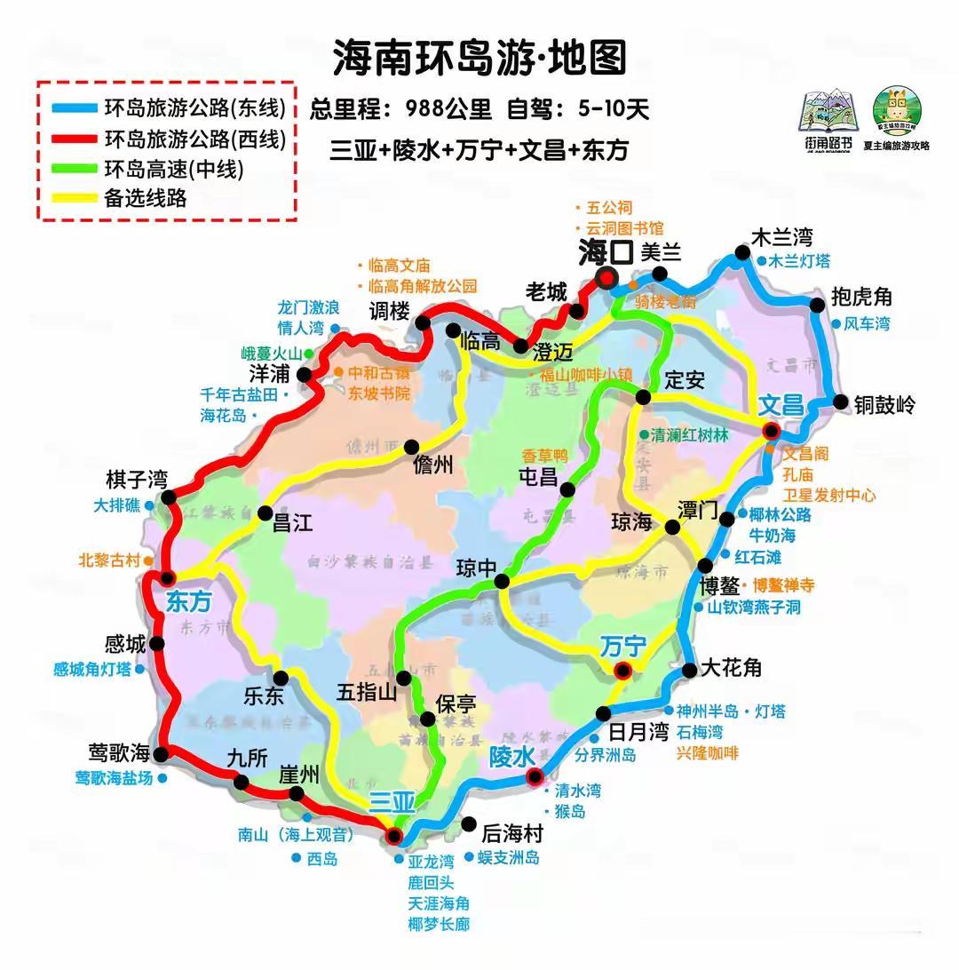 一张图看懂海南环岛，5‑10天路线直接抄作业
想开房车环游海南的朋友，这条988