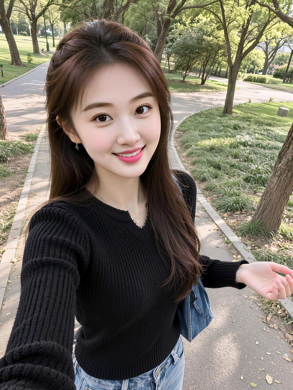 AI公园自拍照 抖音ai创作 户外散步随拍