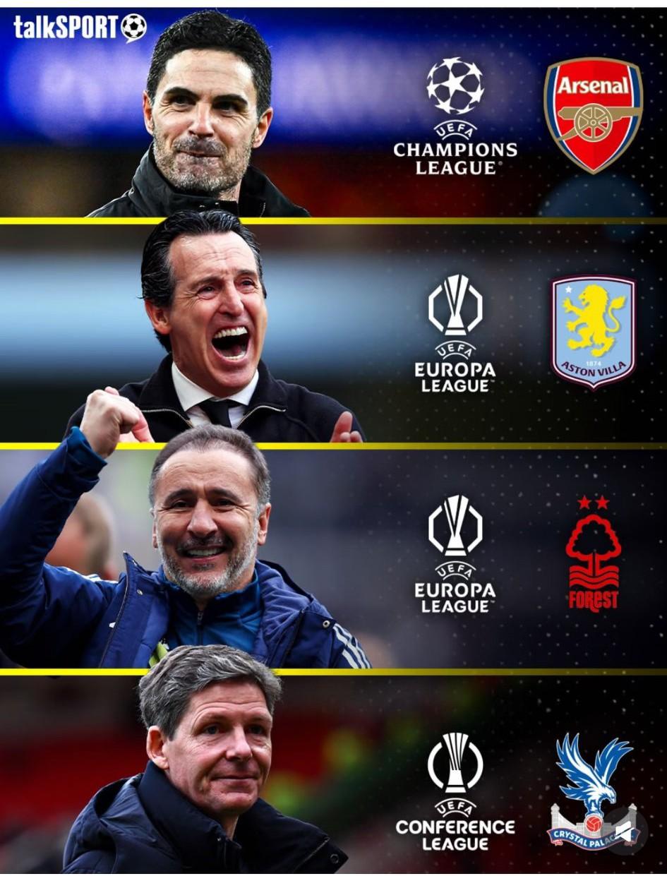 英超球队本赛季能否包揽欧洲三大杯？
目前，有阿森纳、阿斯顿维拉、诺丁汉森林和水晶