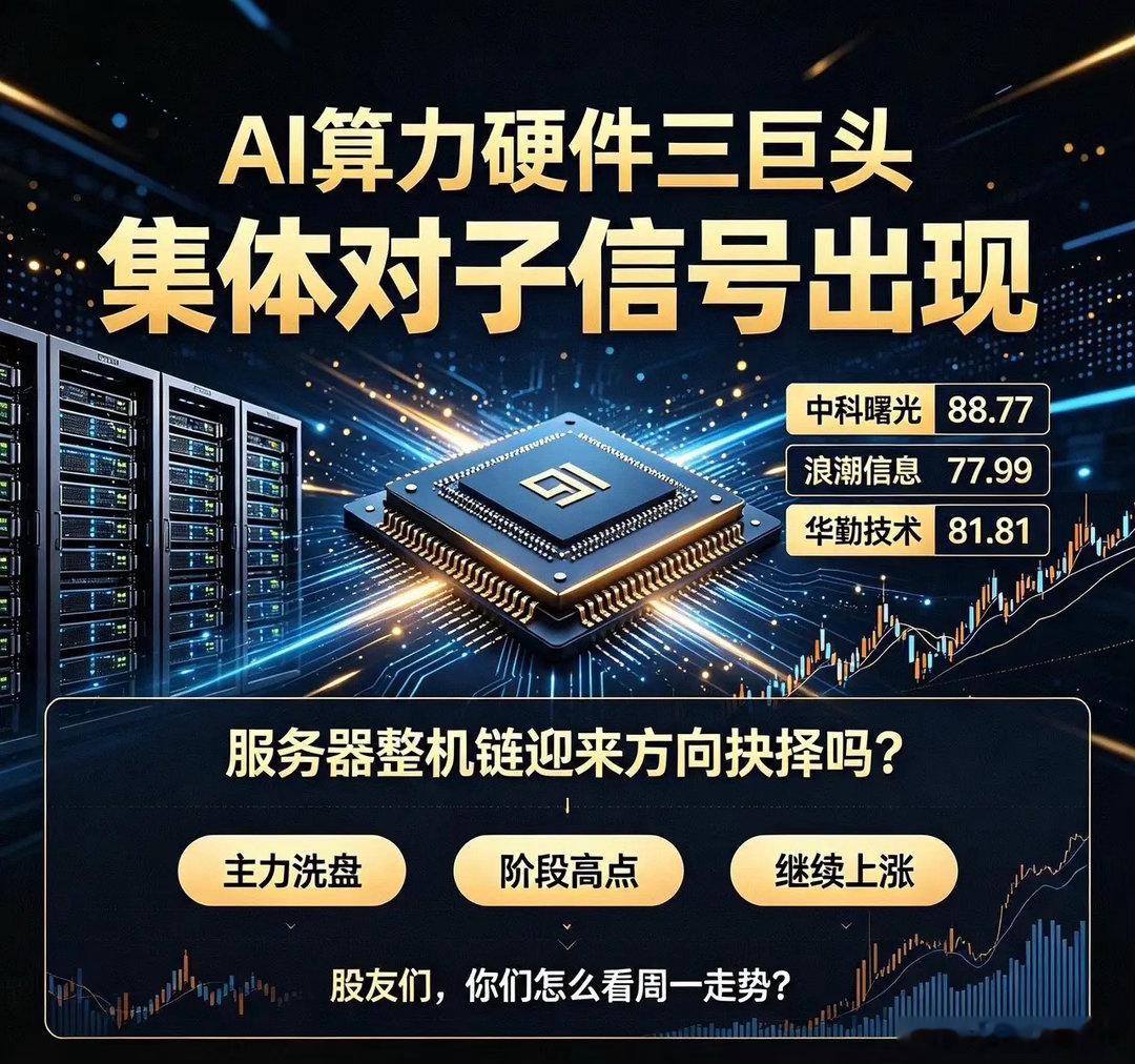 AI算力硬件三巨头集体出现对子，服务器整机链板块将迎来方向抉择吗？中科曙光：88