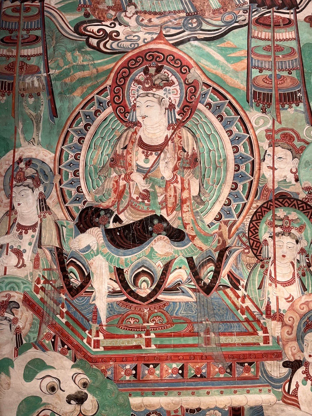 敦煌壁画 | 莫高窟159窟·中唐《文殊变》敦煌研究院藏，李秀华临摹。文殊变代表