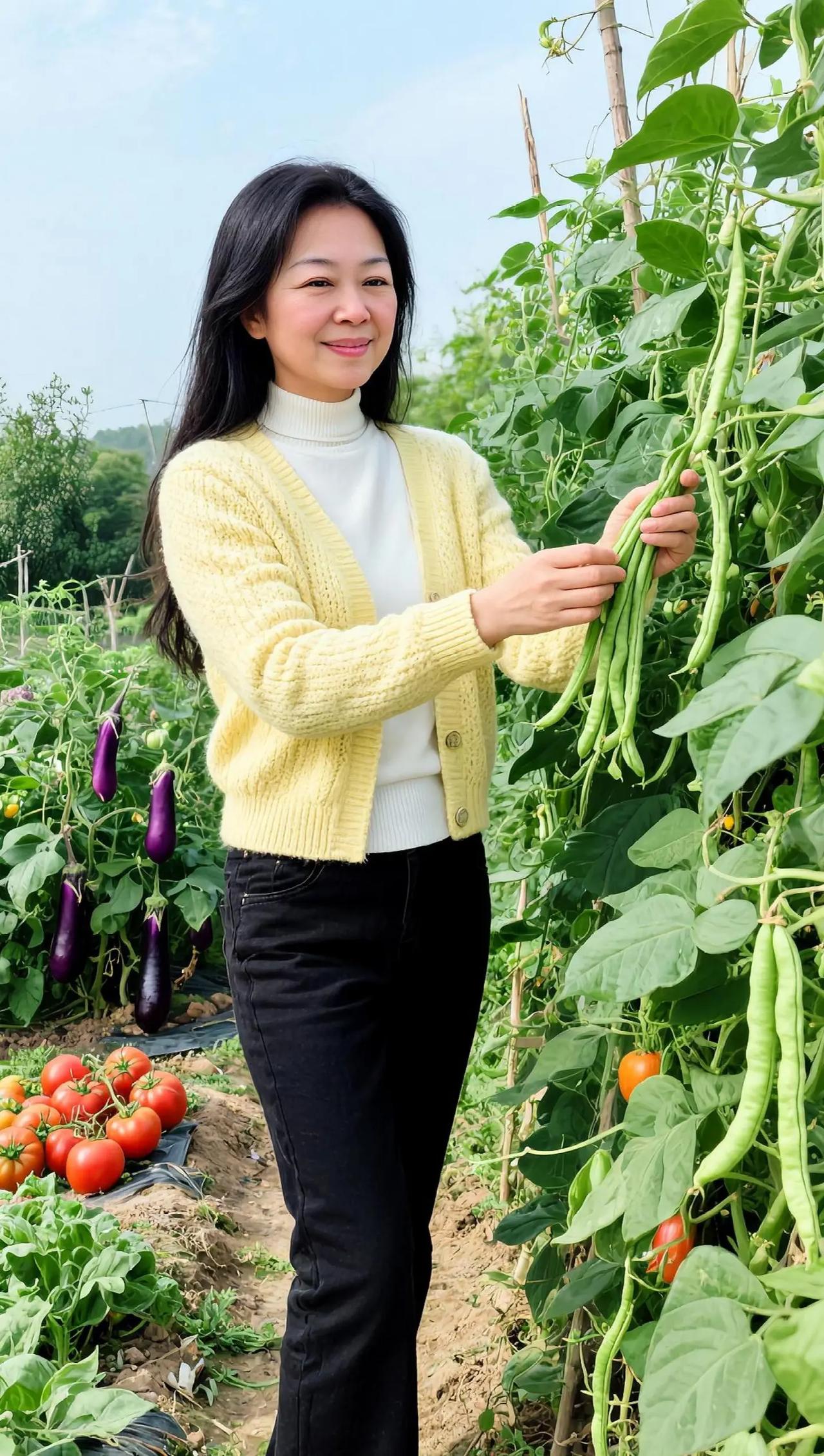 绿色食品欢迎你来摘你觉得这菜园咋样。AI田园生活照