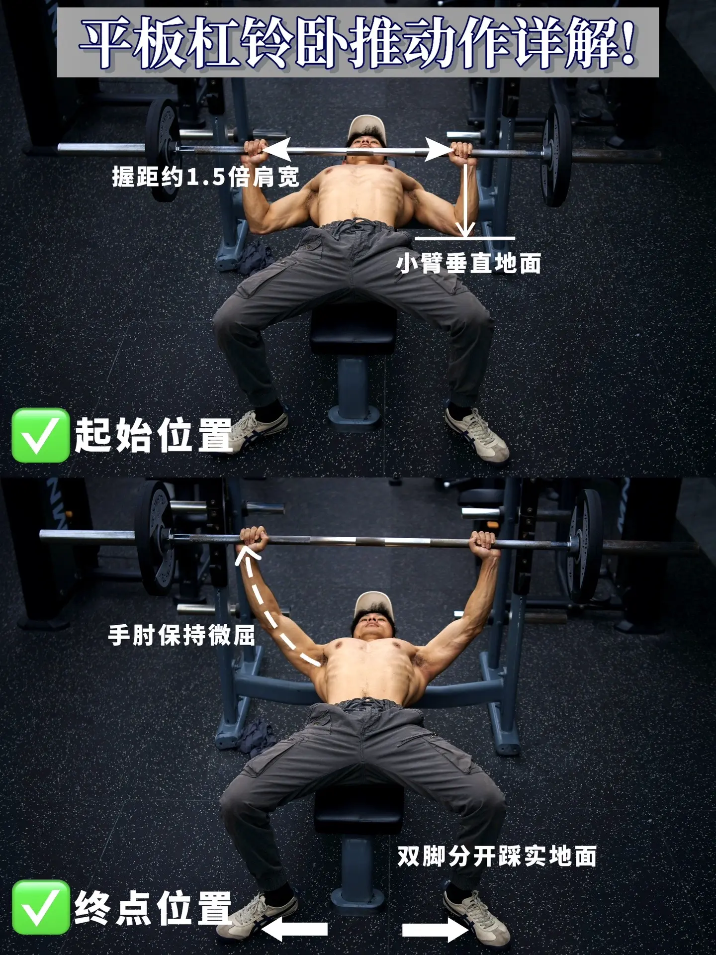平板杠铃卧推|全方位解析！杠铃卧推动作详解！胸肌没感觉、肩酸、手臂累？...