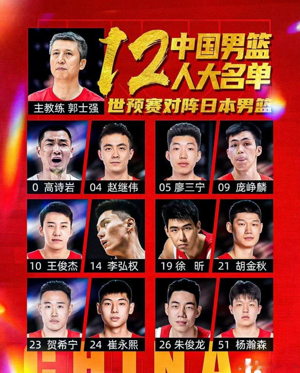 中国VS日本世预赛 名单来了CBA