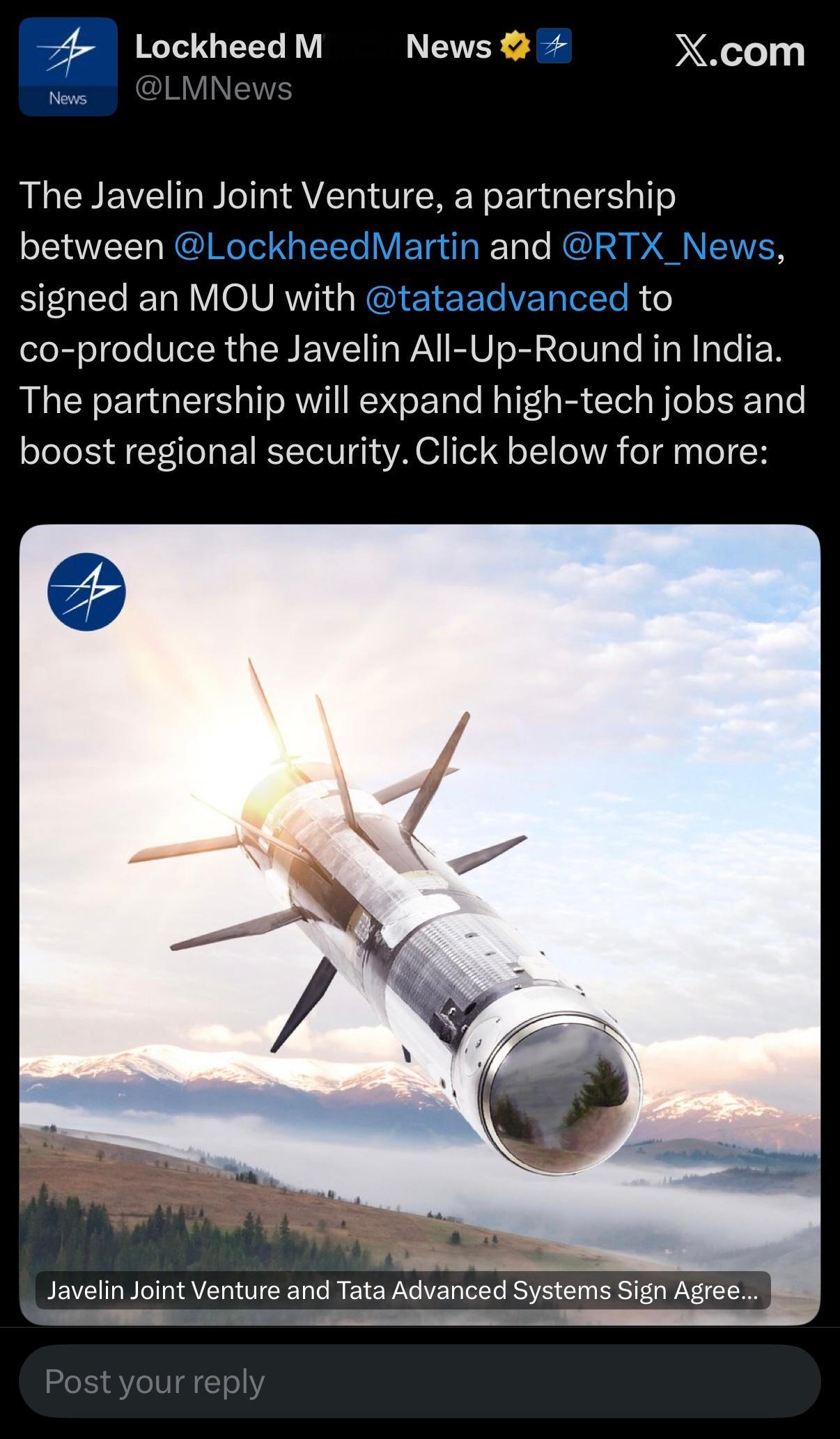 每天认识一件兵器 一句话新闻🗞️，“标枪”反坦克导弹即将变成印度🇮🇳制造（